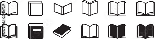 Photography Set of book vector icons in flat and outline style for education reading literature library reading concept isolated on transparent background for creative web design projects usage