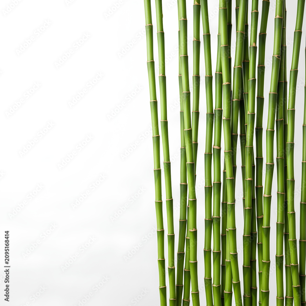 Fototapeta premium Lush Green Bamboo Stalks with White Background.