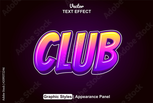 Editable text effect featuring a modern gradient purple yellow artistic club design.