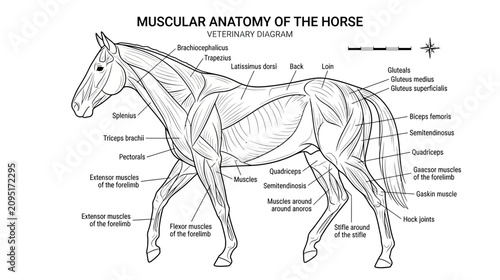 Photos Horse Muscular Anatomy Veterinary Diagram - Equine Body Science Illustration
