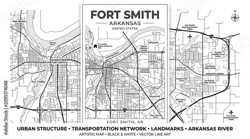 Tableau sur toile Minimalist black and white city street map of fort smith arkansas