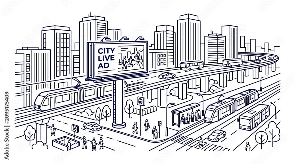 Obraz premium Modern urban infrastructure with public transport and skyscrapers