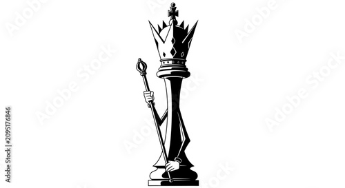 Quadro su tela Black and White Chess Queen Piece Illustration