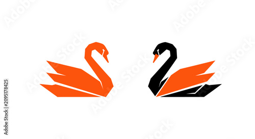 Elegant Swan Pair in Geometric Design Style.