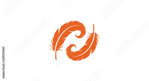 Two orange feathers forming a circular design.