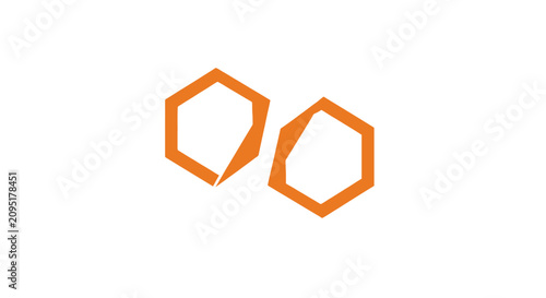 Two orange geometric hexagon shapes connected together.