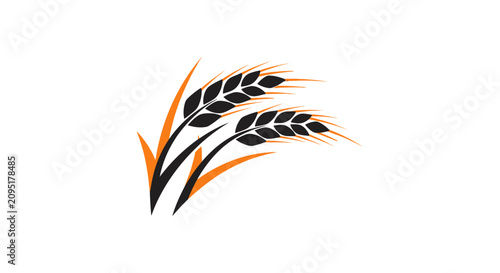 Elegant wheat stalk illustration with orange and black colors.