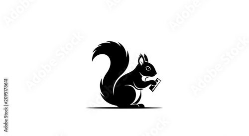 Konstfotografi Minimalist Black Squirrel Silhouette Holding a Nut