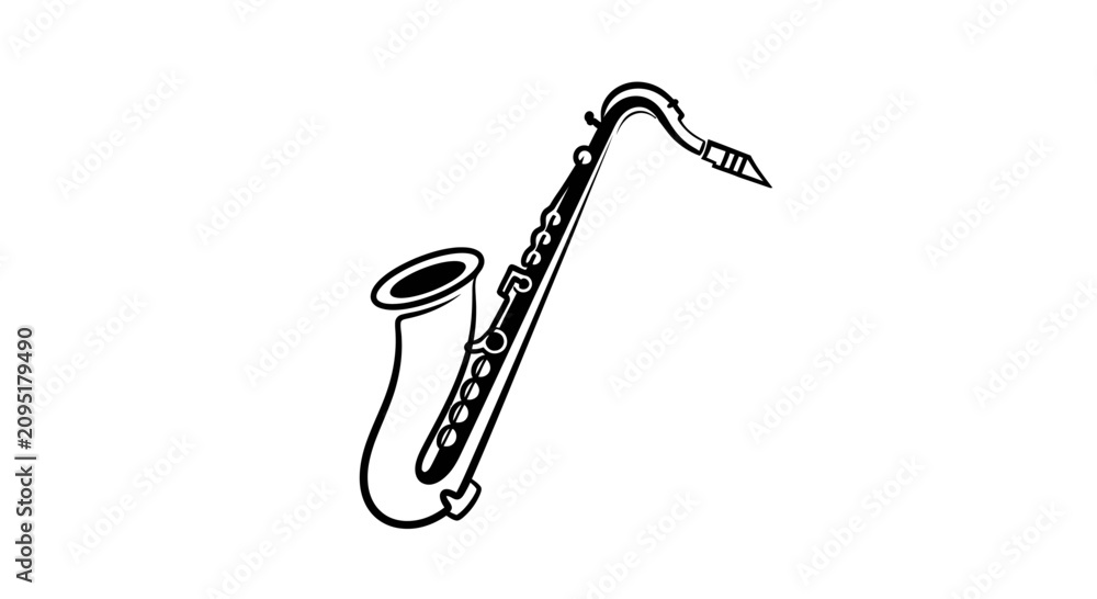Naklejka premium Black and White Saxophone Line Art Illustration