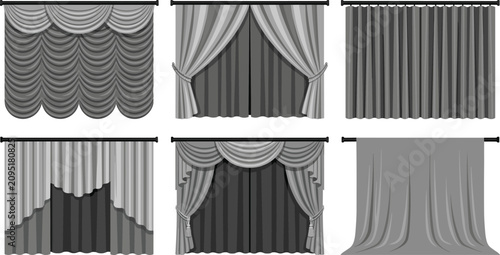 фотографія Classic Luxury Window Curtains and Stage Drapes Vector Collection with Swags, Ja