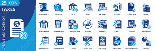 Schilderij op canvas taxes icon set collection in solid glyph dual color style