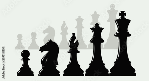 Принти на полотні Black Chess Pieces Set Lineup on Light Background