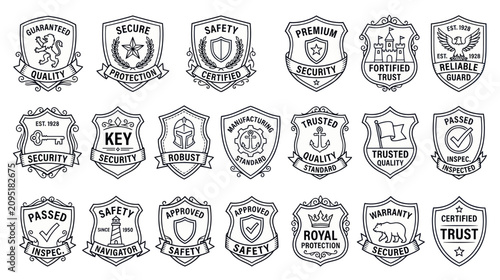 Fotografie Vintage shield badges and security quality emblems set