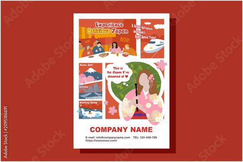 Canvas Print Japan travel promotion flyer poster template with flat vector illustrations