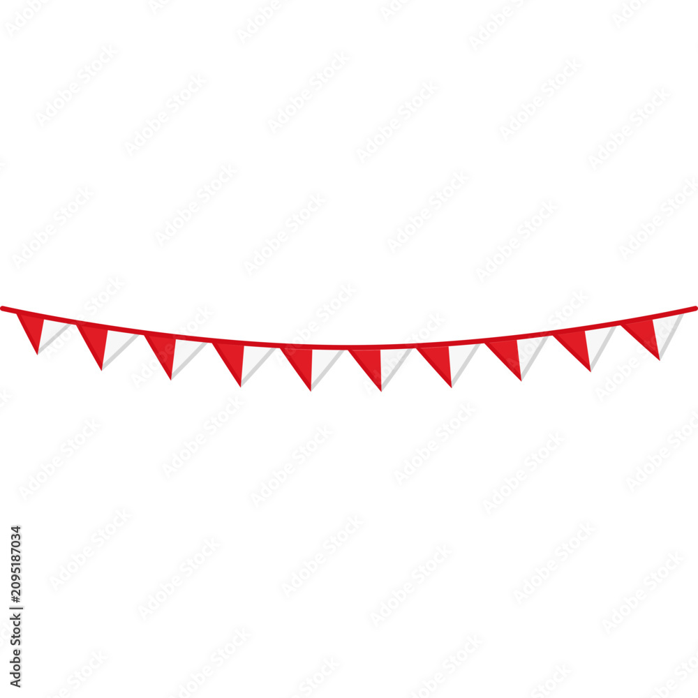 Fototapeta premium Triangular red and white bunting flags banner garland for Indonesian independence day