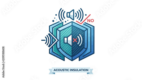 Foto Soundproofing Shield Icon with Red Cross and Tick Mark - Acoustic Insulation Con