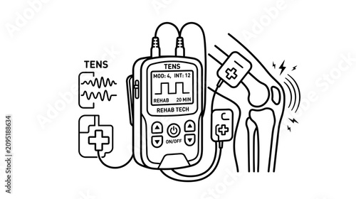 TENS Machine for Knee Pain Relief - Electrotherapy Medical Device Illustration
