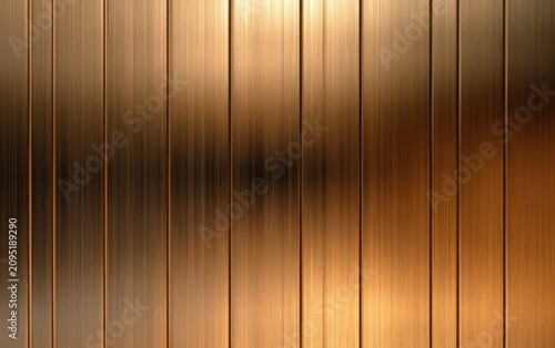 warm copper and gold vertical brushed metal panels with subtle gradient lighting, sleek reflective texture conveying modern minimalist and luxurious mood