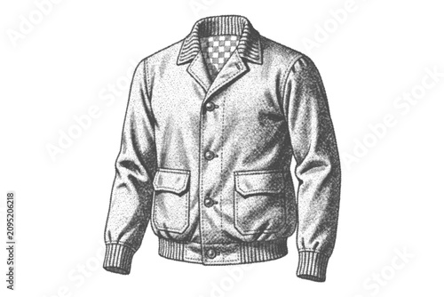 Foto Vintage bomber jacket with checked pattern and front pockets.