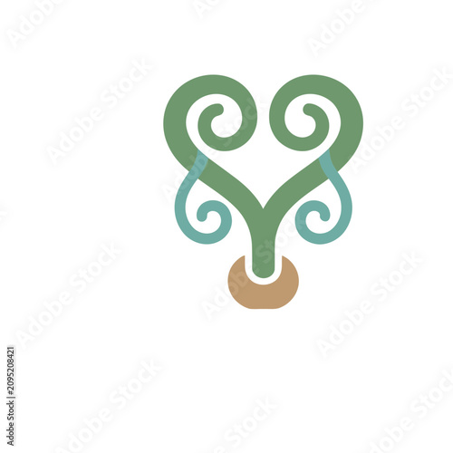 Abstract green and blue swirl design with brown base