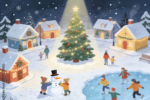 christmas tree and snowman