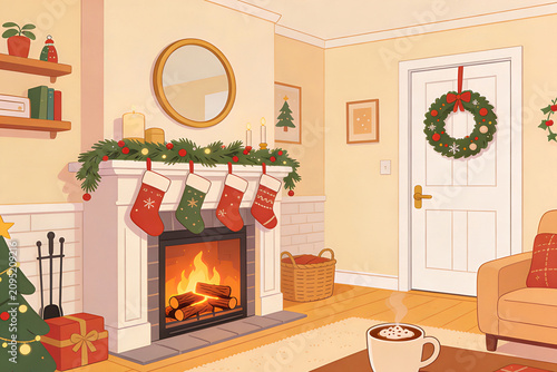 fireplace with christmas decoration