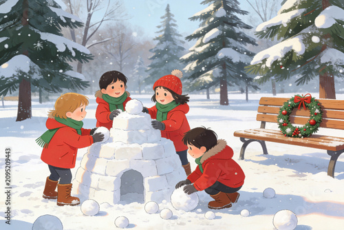 children playing in snow