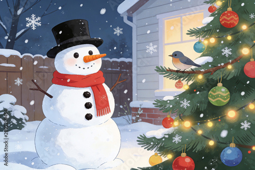 snowman and christmas tree