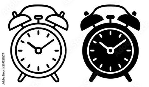 Cuadro en lienzo Minimalist alarm clock icon in outline and silhouette design