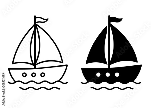Cuadro en lienzo Minimalist sailboat icon in outline and silhouette design
