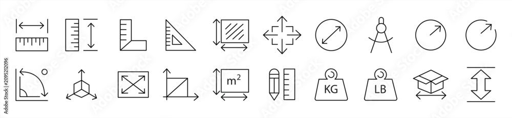 Φωτογραφία A set of line icons related to length, weight, and volume