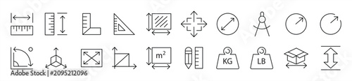 Fotografía A set of line icons related to length, weight, and volume