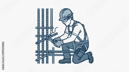 Принти на полотні Construction Worker Inspecting Steel Framework.