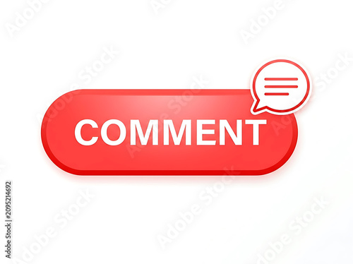 3d glossy red comment button with speech bubble isolated on white background