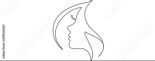 Continuous line drawing Minimalist line art woman face, simple elegant design, black outline illustration, profile view