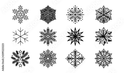 Fotografía Snowflakes And Ice Crystals Vector Collection With Geometric Floral Ornamental A