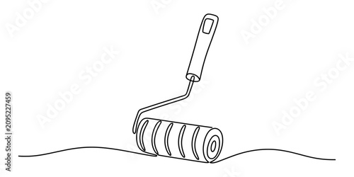 Continuous single line drawing of a paint roller tool for home renovation and wall decoration projects isolated on a clean simple white background design Vector, illustration