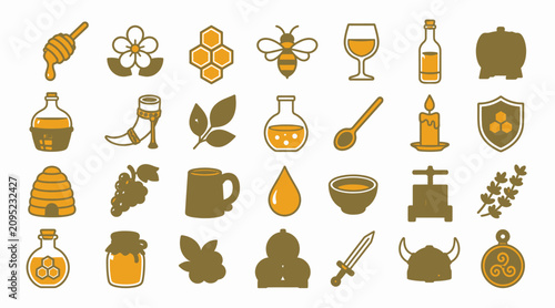 Konstfotografi Flat Design Collection of Honey and Mead Related Icons.