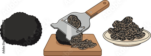 Konstfotografi Gourmet Black Truffle Vector Illustration Set Featuring Whole Mushroom Professio