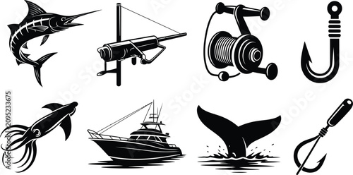Φωτογραφία Deep Sea Sport Fishing Monochrome Vector Silhouette Icon