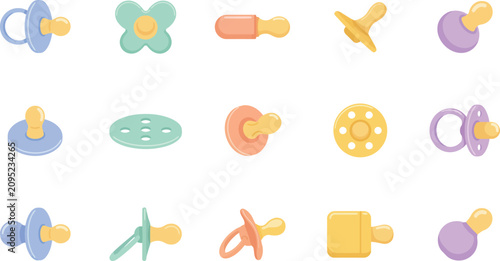 Premium set of baby pacifiers featuring various ergonomic designs and soft colors for parenting and baby products