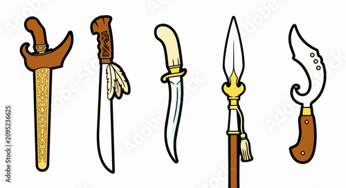 Foto Indonesian Traditional Weapons Senjata Tradisional Flat Design Icon Set featurin
