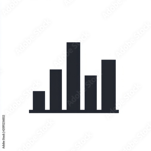 Minimalist bar chart icon with five dark vertical bars on a baseline conveying a clean analytical neutral data visualization feel