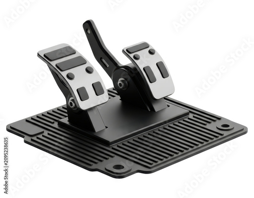 Modern racing simulator dual pedal set for gaming over transparent background