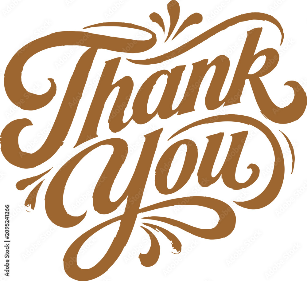 Fototapeta premium Luxury Thank You Typography Lettering in Gold Script Calligraphy Isolated on White Background