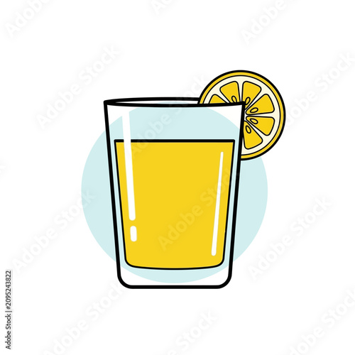 Illustrated glass of yellow juice with straw in minimalist cartoon style on clean white background