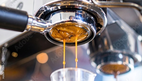Espresso Machine Pouring Coffee into Portafilter.