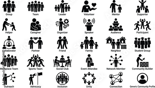 Foto Social and community connection icons showing people interacting within various