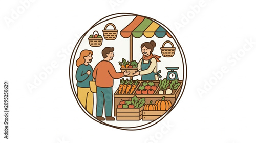 Tableau sur toile Colorful illustration of a farmers market with fresh produce.