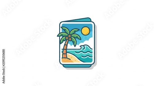 Canvastavla Colorful illustration of a tropical beach scene on a book cover.